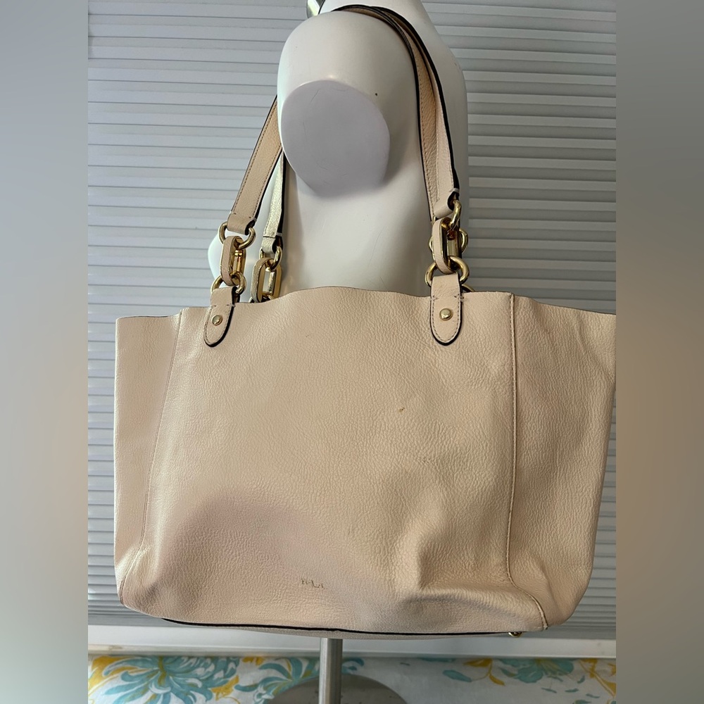 Polo by Ralph Lauren Pink and Cream Tote Bag with Leather Straps